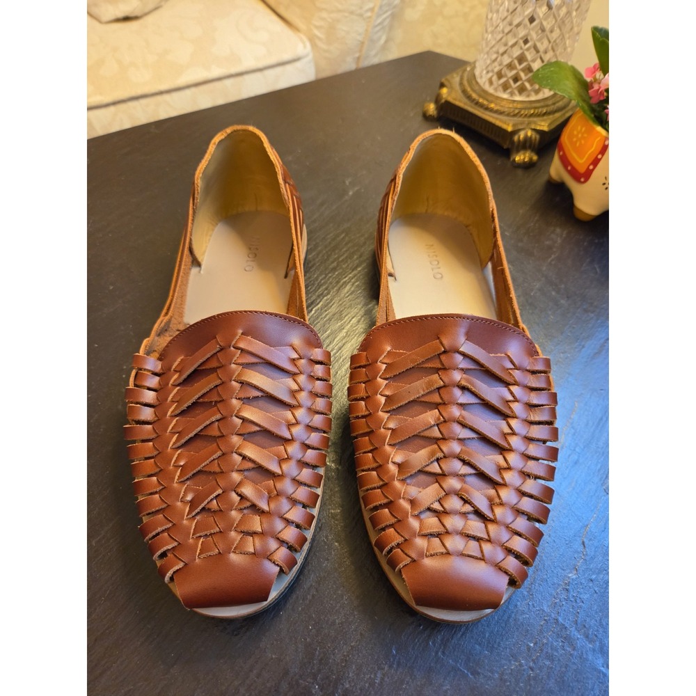 Nisolo Men's Huarache Woven Leather Slip-on Sandals Brandy 8.5 EUC! $150 286-1